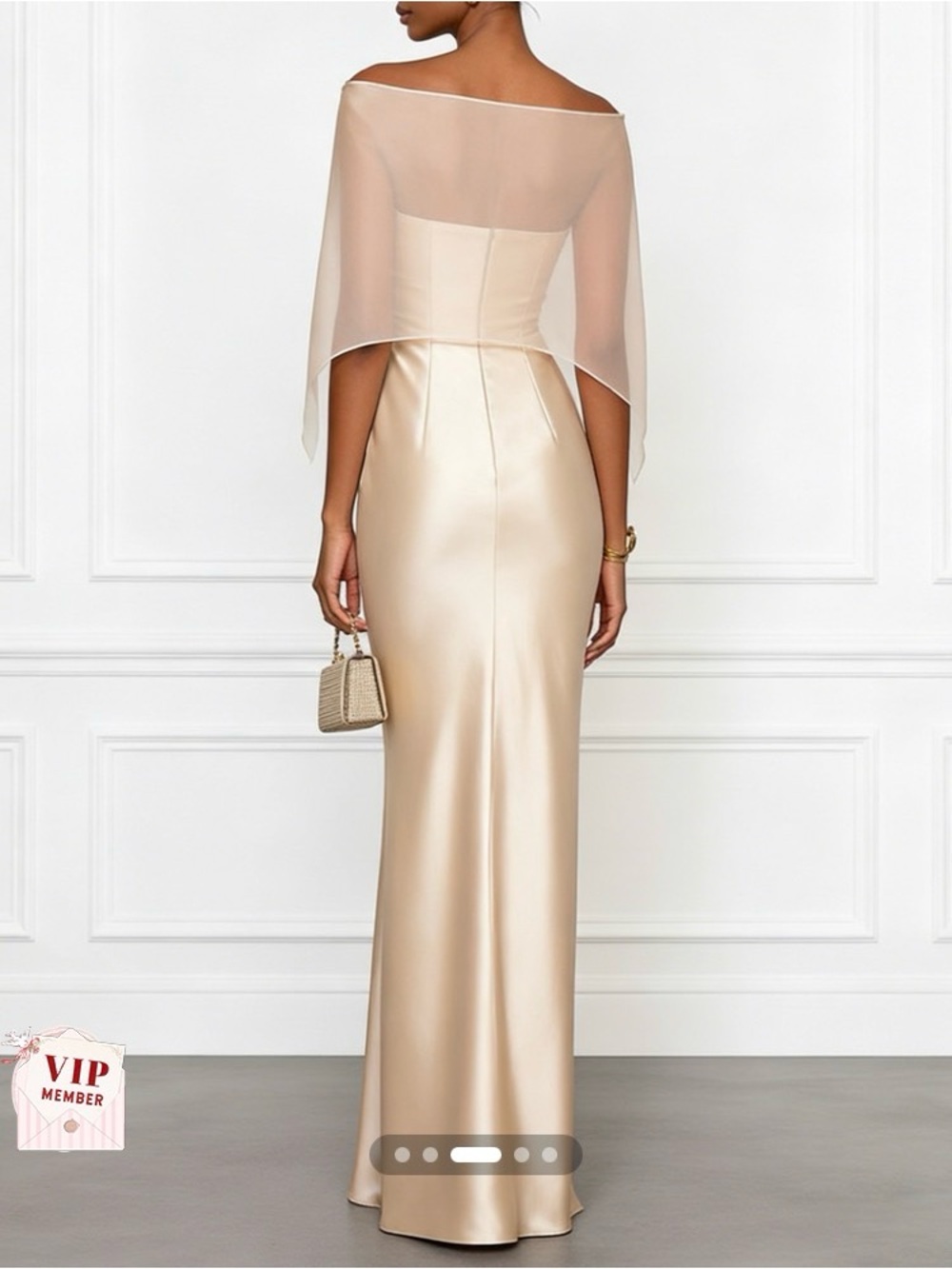 Elegant Ivory Off-Shoulder Sheath Dress with Floral Detail - Picture 2 of 3